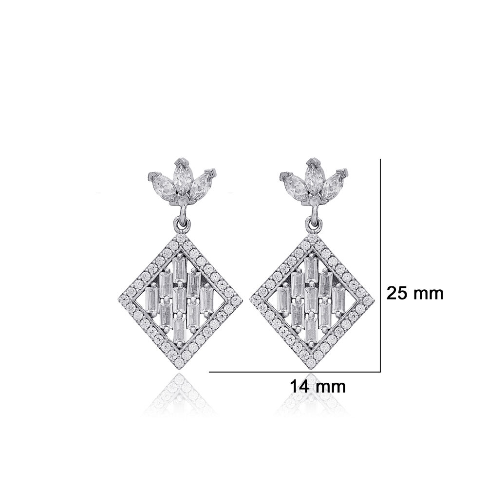 New Fashion Geometric Shape Zircon Stone Stud Earrings 925 Sterling Silver Jewelry