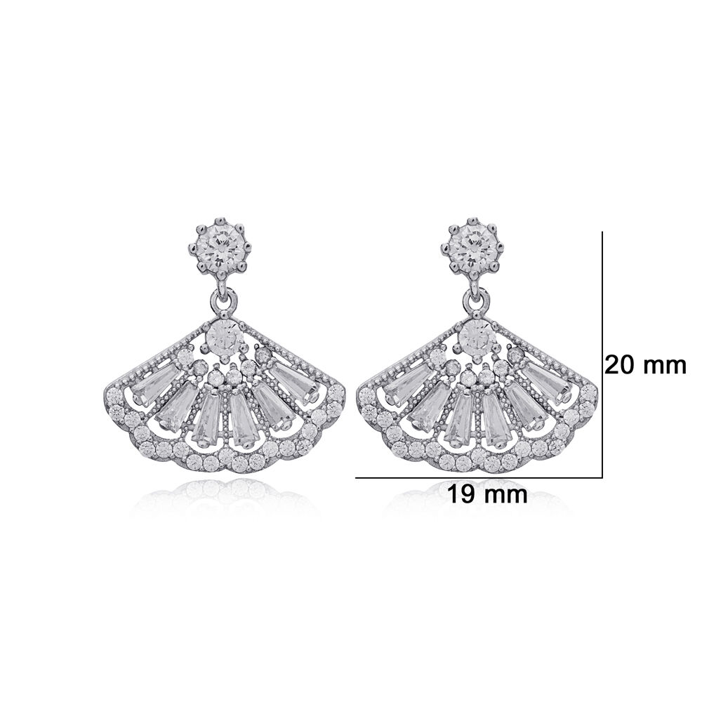 Seashell Design Shiny Zircon Stone Stud Earrings 925 Sterling Silver Jewelry