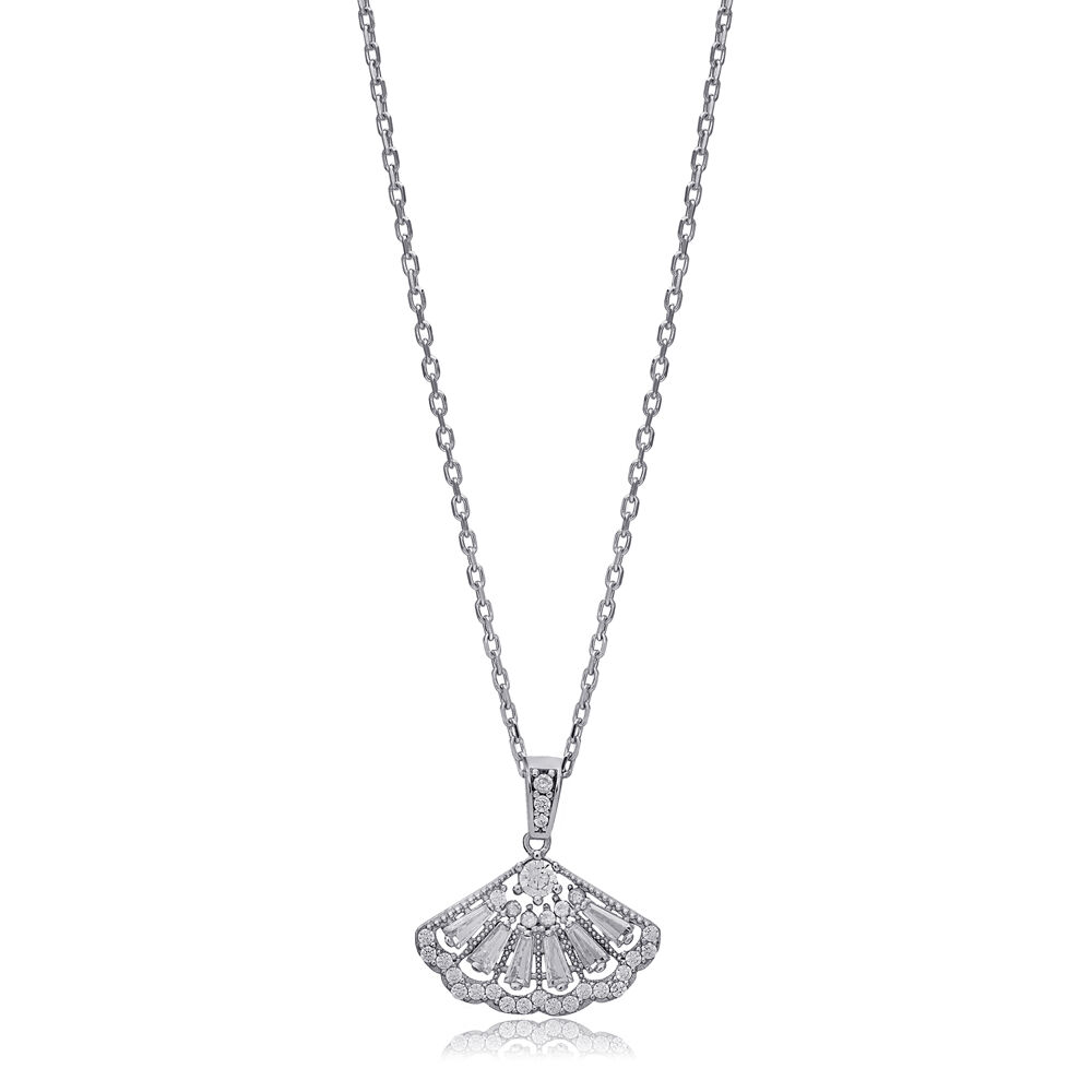 Seashell Design Zircon Stone Charm Necklace 925 Sterling Silver Jewelry
