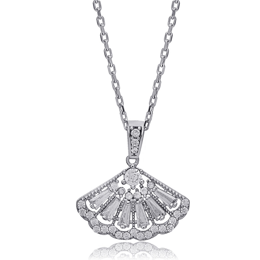 Seashell Design Zircon Stone Charm Necklace Woman Pendant 925 Sterling Silver Jewelry