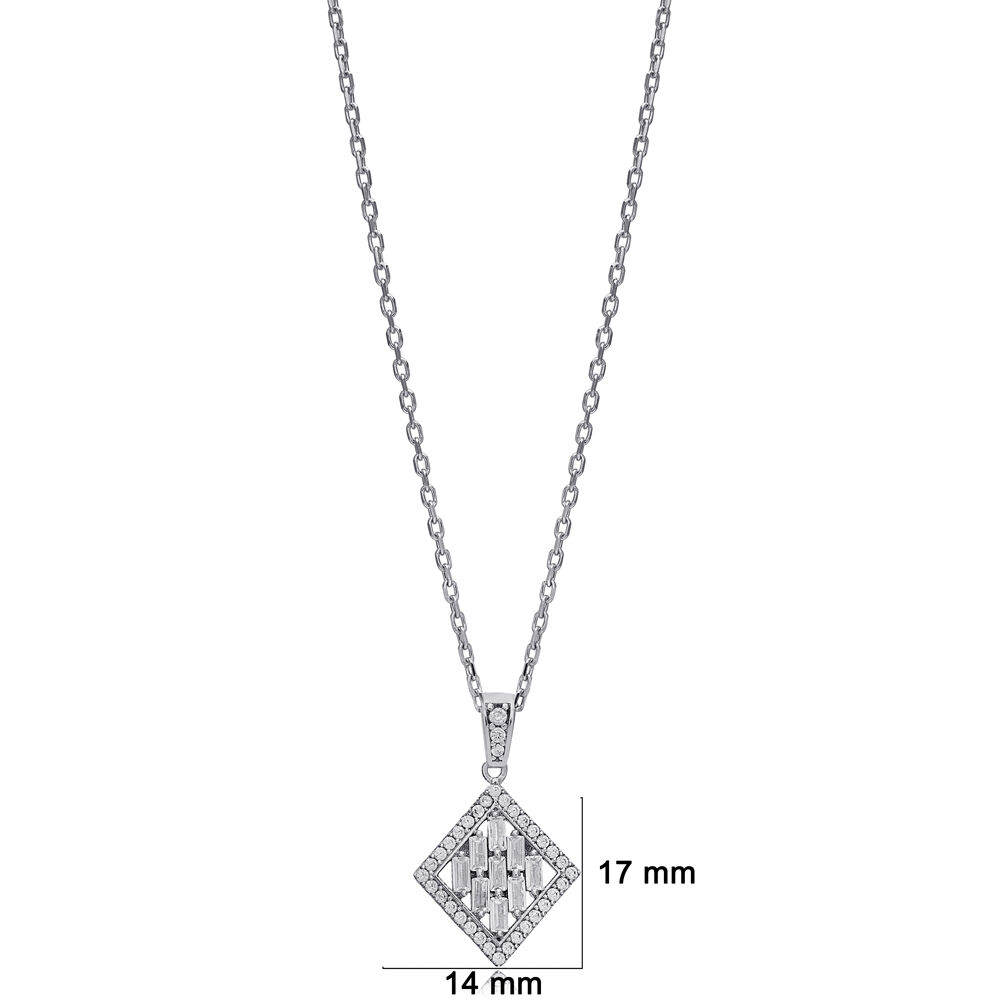 Geometric Design Shiny Zircon Stone Charm Necklace 925 Sterling Silver Jewelry