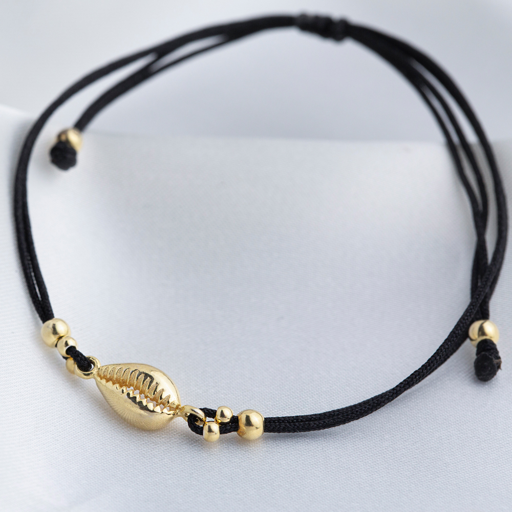 Black Color 14x6 mm Size Seashell Design Adjustable Knitting Bracelet Turkish Wholesale Handmade 925 Sterling Silver
