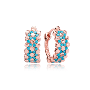 Elegant Design Turquoise Stone Hoop Earrings Turkish Wholesale Handmade 925 Sterling Silver Jewelry