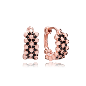 Elegant Design Black Zircon Stone Hoop Earrings Turkish Wholesale Handmade 925 Sterling Silver Jewelry
