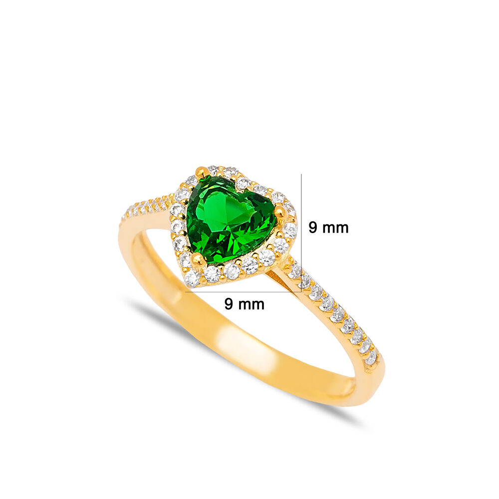Heart Shape Emerald Zircon Stone Cluster Ring Turkish Handmade 925 Sterling Silver Jewelry