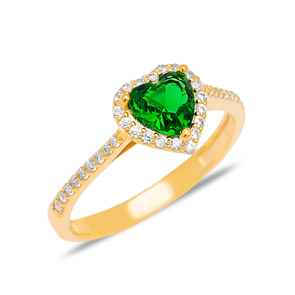 Heart Shape Emerald Zircon Stone Cluster Ring Turkish Handmade 925 Sterling Silver Jewelry