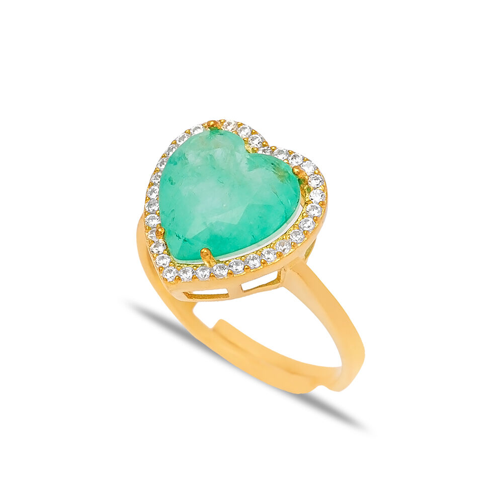 Heart Shape Turquoise Zircon Stone Adjustable Ring 925 Sterling Silver Jewelry
