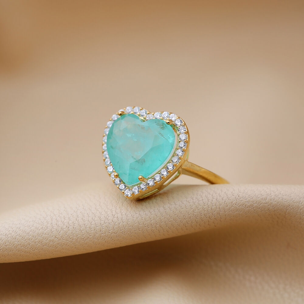 Heart Shape Turquoise Zircon Stone Adjustable Ring 925 Sterling Silver Jewelry