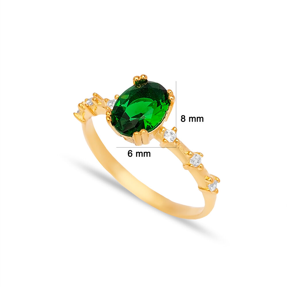 Oval Shape Emerald Zircon Stone Cluster Ring Turkish Handmade Wholesale 925 Sterling Silver Jewelry