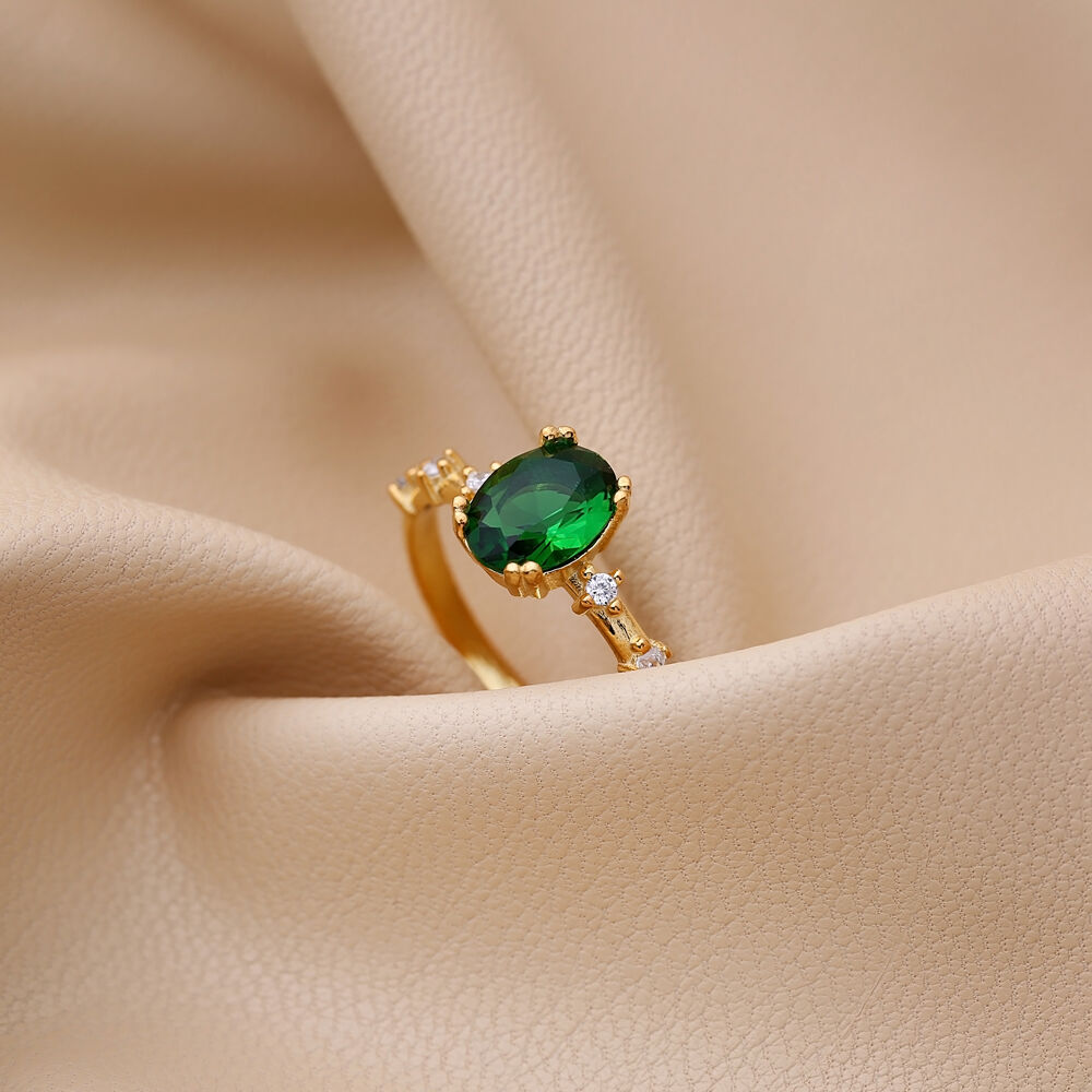 Oval Shape Emerald Zircon Stone Cluster Ring Turkish Handmade Wholesale 925 Sterling Silver Jewelry