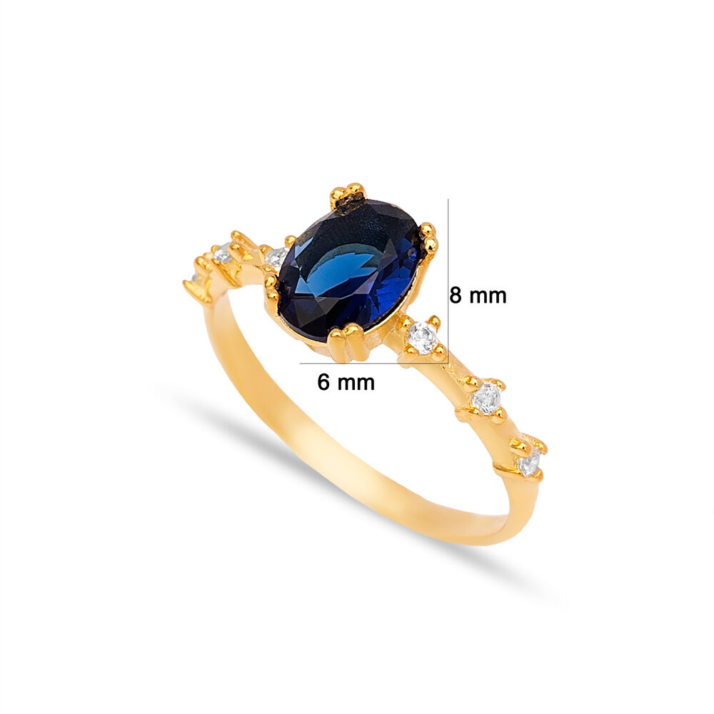 Oval Shape Sapphire Stone Cluster Ring Turkish Handmade Wholesale 925 Sterling Silver Jewelry