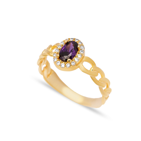 Gourmet Design Oval Shape Amethyst Zircon Stone Cluster Ring 925 Sterling Silver Jewelry