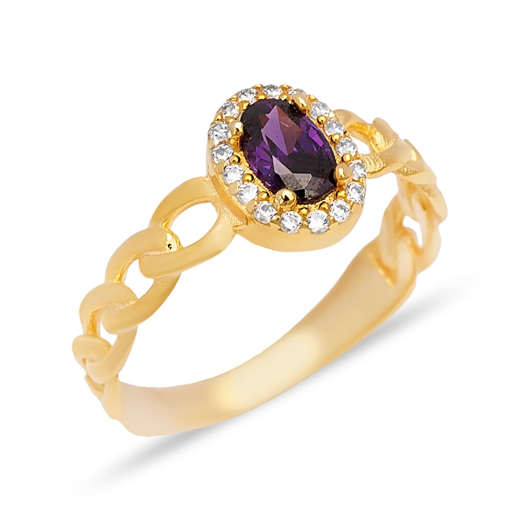 Gourmet Design Oval Shape Amethyst Zircon Stone Cluster Ring 925 Sterling Silver Jewelry