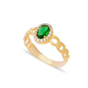 Gourmet Design Oval Shape Emerald Zircon Stone Cluster Ring 925 Sterling Silver Jewelry