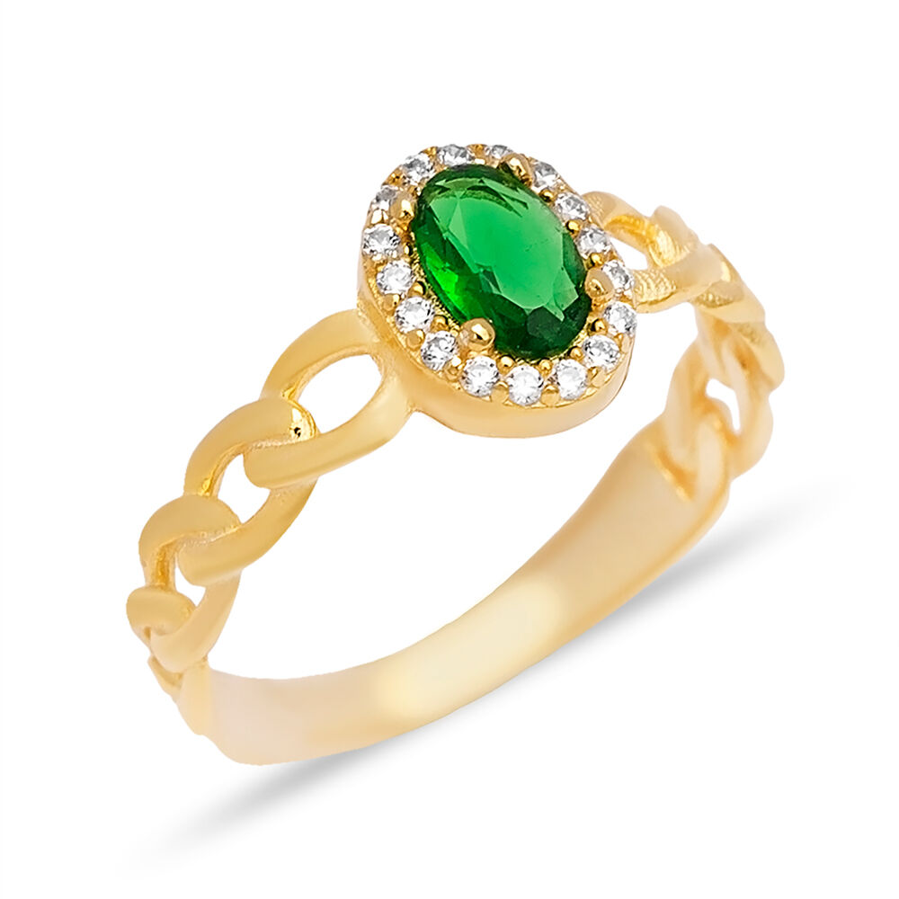 Gourmet Design Oval Shape Emerald Zircon Stone Cluster Ring 925 Sterling Silver Jewelry