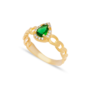 Gourmet Design Pear Shape Emerald Zircon Stone Cluster Ring 925 Sterling Silver Jewelry