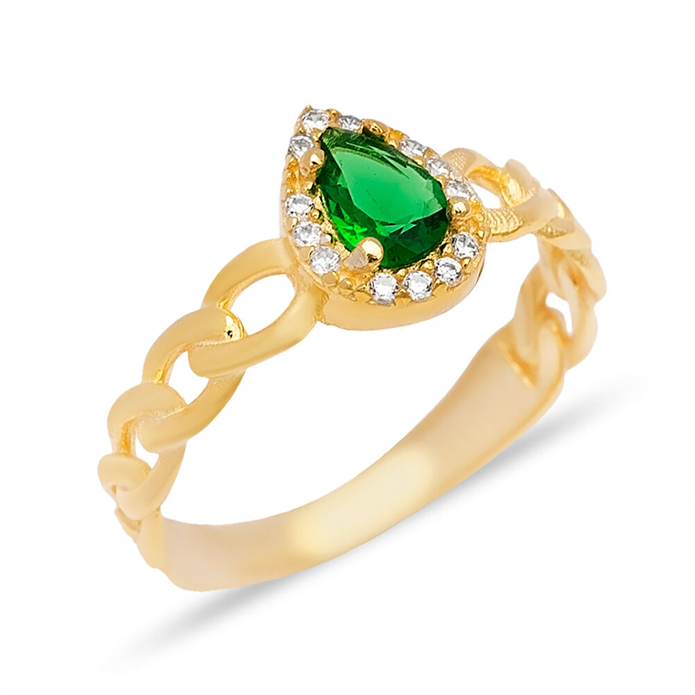 Gourmet Design Pear Shape Emerald Zircon Stone Cluster Ring 925 Sterling Silver Jewelry