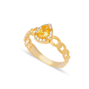 Gourmet Design Pear Shape Citrine Zircon Stone Cluster Ring 925 Sterling Silver Jewelry