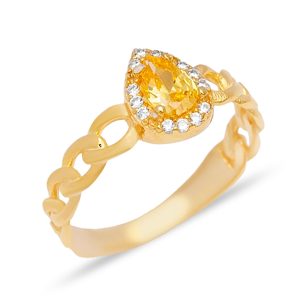 Gourmet Design Pear Shape Citrine Zircon Stone Cluster Ring 925 Sterling Silver Jewelry