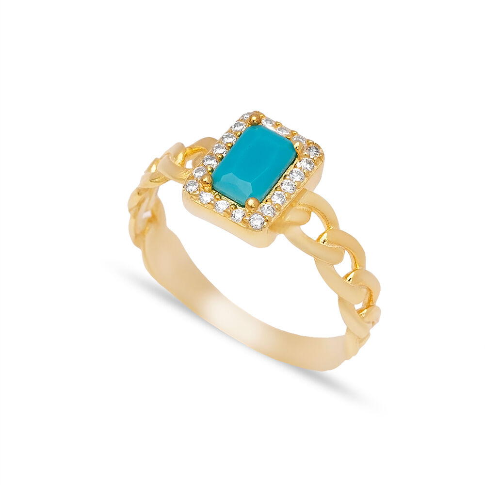 Gourmet Design Rectangle Turquoise Zircon Stone Cluster Ring 925 Sterling Silver Jewelry