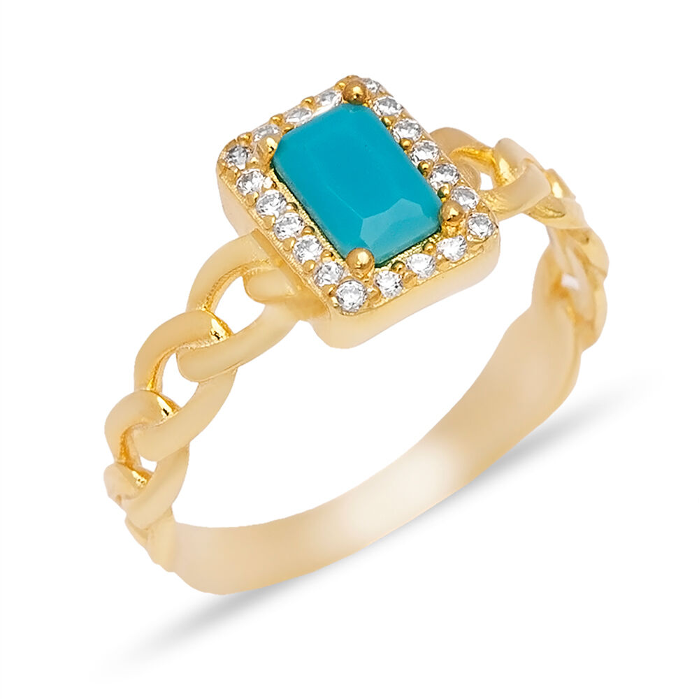Gourmet Design Rectangle Turquoise Zircon Stone Cluster Ring 925 Sterling Silver Jewelry