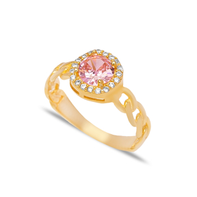 Gourmet Design Round Pink Zircon Stone Cluster Ring 925 Sterling Silver Jewelry