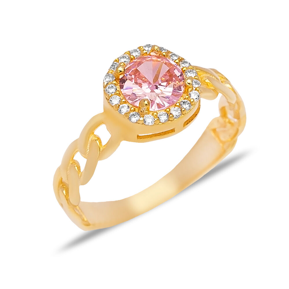 Gourmet Design Round Pink Zircon Stone Cluster Ring 925 Sterling Silver Jewelry