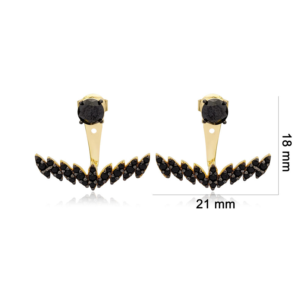 Light Black Zircon Stone Cuff Earrings Turkish Wholesale Handcrafted 925 Sterling Silver Jewelry