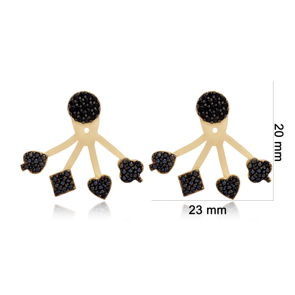 Minimalist Design Black Zircon Stone Ear Jackets Woman Earrings Turkish Handmade 925 Sterling Silver