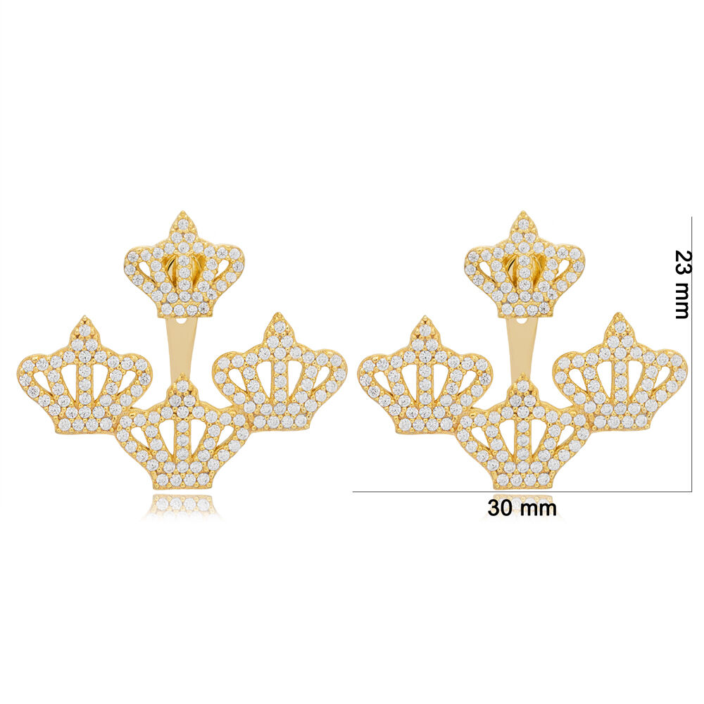Crown Design Ear Cuff Turkish Handmade Wholesale 925 Sterling Silver Jewelry