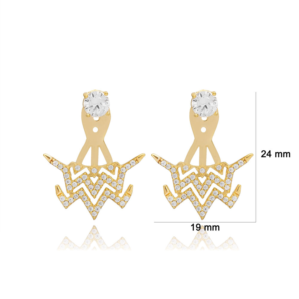 Minimalist Design Ear Jackets Shiny Zircon Stone Earrings Turkish Handcrafted Wholesale 925 Sterling Silver Jewelry