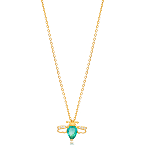 Bee Design Paraiba Green Zircon Stone Charm Pendant Turkish Handmade 925 Sterling Silver Jewelry