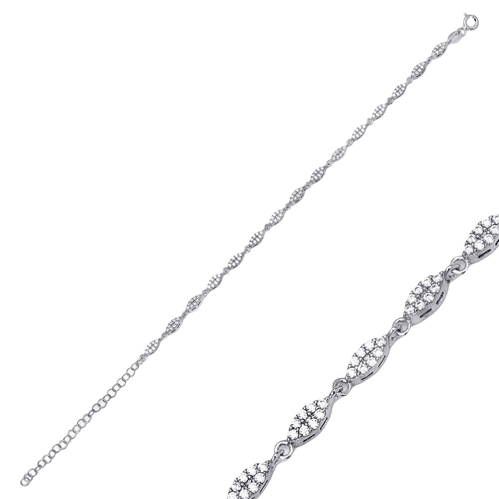 Geometric Shape Shiny Zircon Stone Chain Bracelet 925 Sterling Silver Jewelry