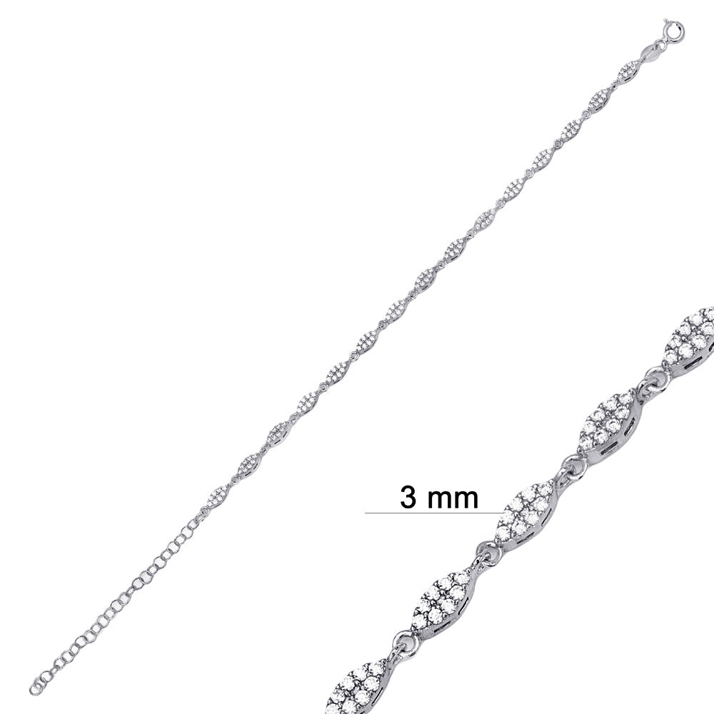 Geometric Shiny Zircon Chain Bracelet 925 Silver Jewelry
