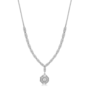 Dainty Round Shape Shiny Zircon Stone Charm Necklace For Woman 925 Sterling Silver Jewelry
