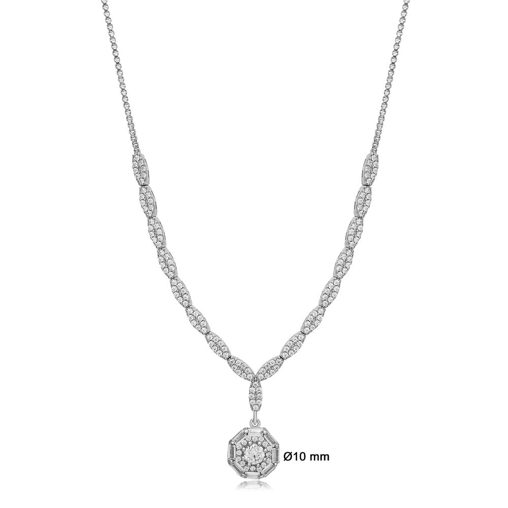Dainty Round Shape Zircon Stone Charm Necklace For Woman 925 Sterling Silver Jewelry