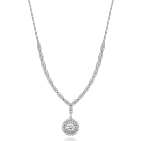 Bright Round Shape Shiny Zircon Stone Charm Necklace For Woman 925 Sterling Silver Jewelry