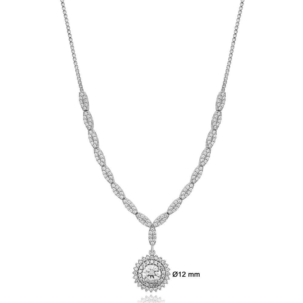 Bright Round Shape Clear Zircon Stone Charm Necklace For Woman 925 Sterling Silver Jewelry