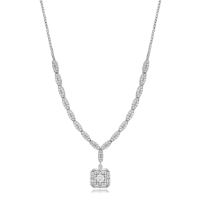 Minimalist Square Shape Shiny Zircon Stone Elegant Charm Necklace 925 Sterling Silver Jewelry