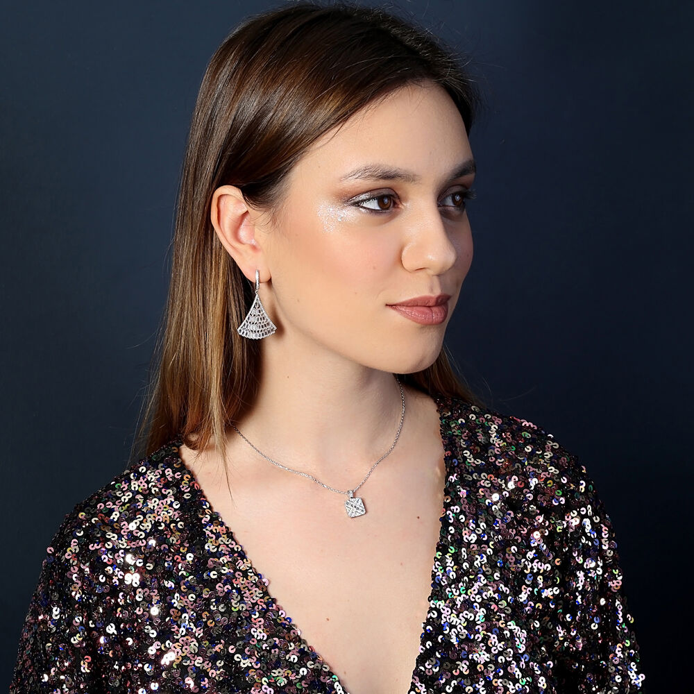 Shiny Baguette Zircon Stone Chandelier Earrings For Woman Turkish Handcrafted 925 Sterling Silver Jewelry