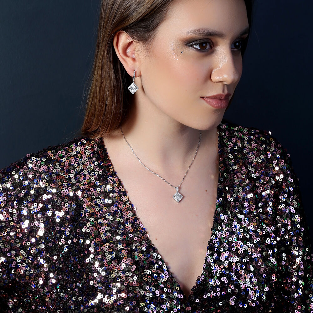 Geometric Shape Baguette Zircon Stone Dangle Earrings For Woman 925 Sterling Silver Jewelry