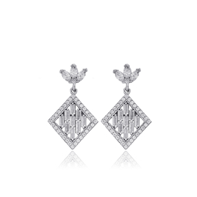 New Fashion Geometric Shape Zircon Stone Stud Earrings 925 Sterling Silver Jewelry