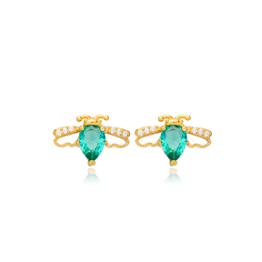 Bee Design Paraiba Green Zircon Stone Stud Earrings 925 Sterling Silver Jewelry
