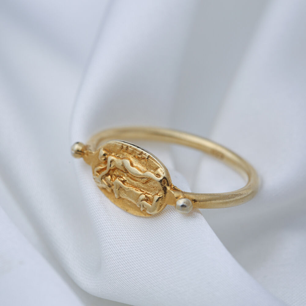 Medallion Design 22k Gold Vintage Style Ring for Woman Turkish Handmade 925 Sterling Silver Jewelry