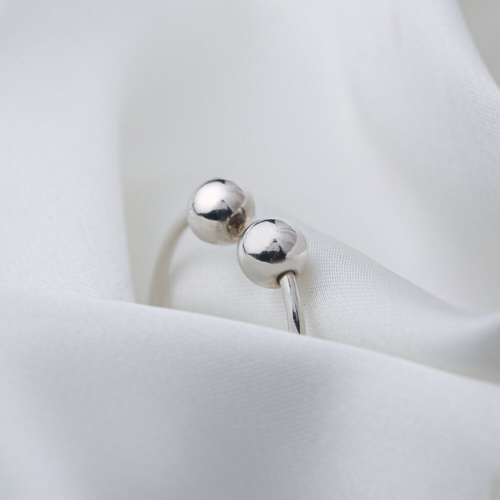 Double Plain Ball Design Adjustable Woman Ring Turkish Handmade 925 Sterling Silver Jewelry