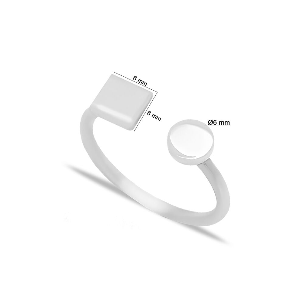 Round with Square Shape Geometric Design Adjustable Ring 925 Sterling Silver Jewelry