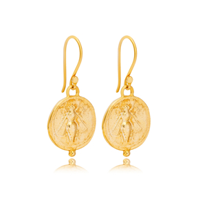Bee Design 22k Gold Plated Vintage Earrings Turkish Handmade 925 Sterling Silver Jewelry