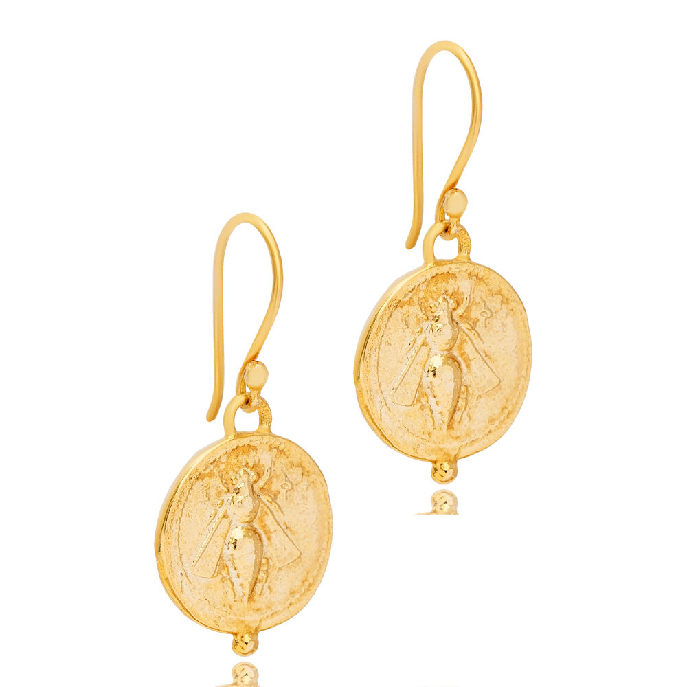 Bee Design 22k Gold Plated Vintage Earrings Turkish Handmade Wholesale 925 Sterling Silver Jewelry