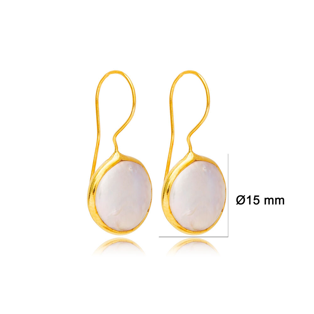 Round Shape Pearl Design 22k Gold Plated Vintage Woman Earrings Handmade 925 Sterling Jewelry