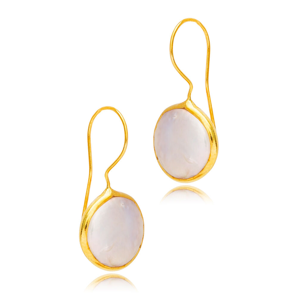 Round Shape Pearl Design 22k Gold Plated Vintage Woman Earrings Handmade 925 Sterling Jewelry